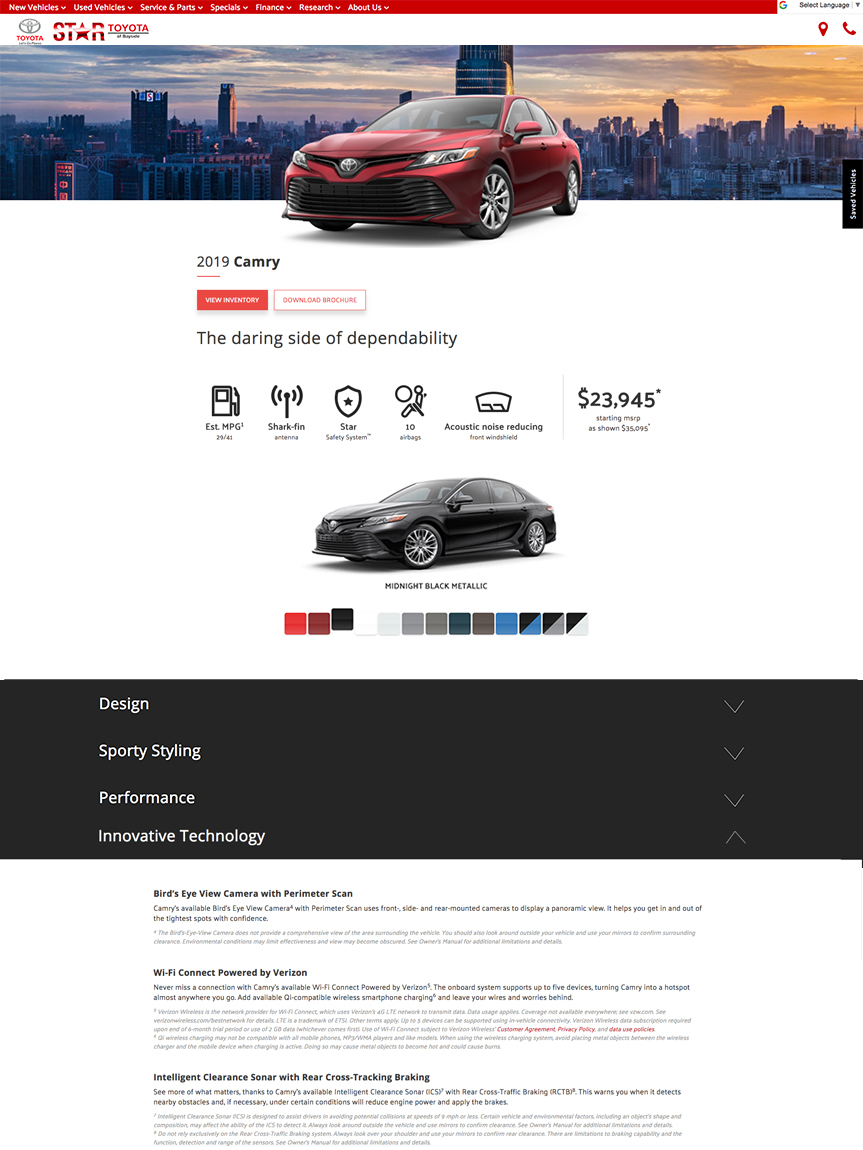 2019 Camry Landing Page