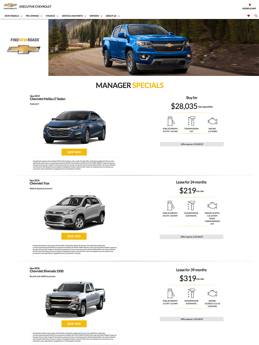 Executive Chevy Manager Specials