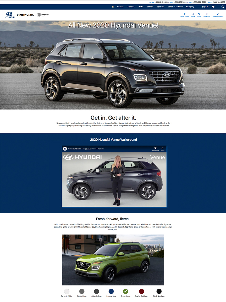 2020 Hyundai Venue Landing Page