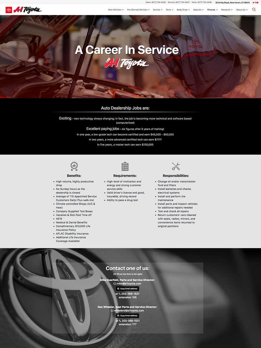 Toyota Careers in Service Landing Page