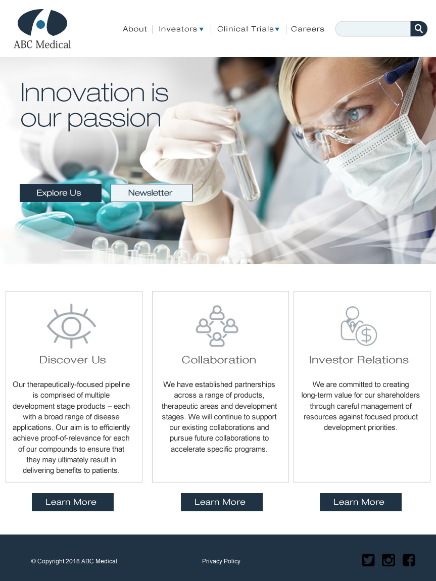 Sample Home Page for Medical Company