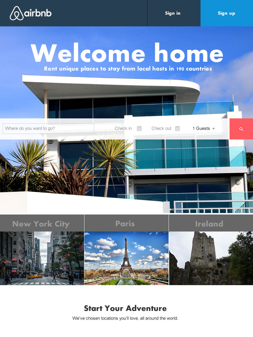 Sample Landing Page for airbnb