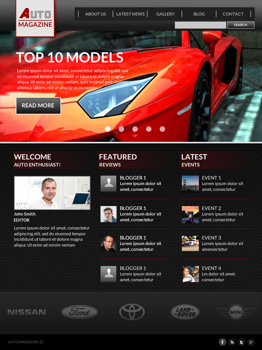 Sample Home Page for Car Magazine