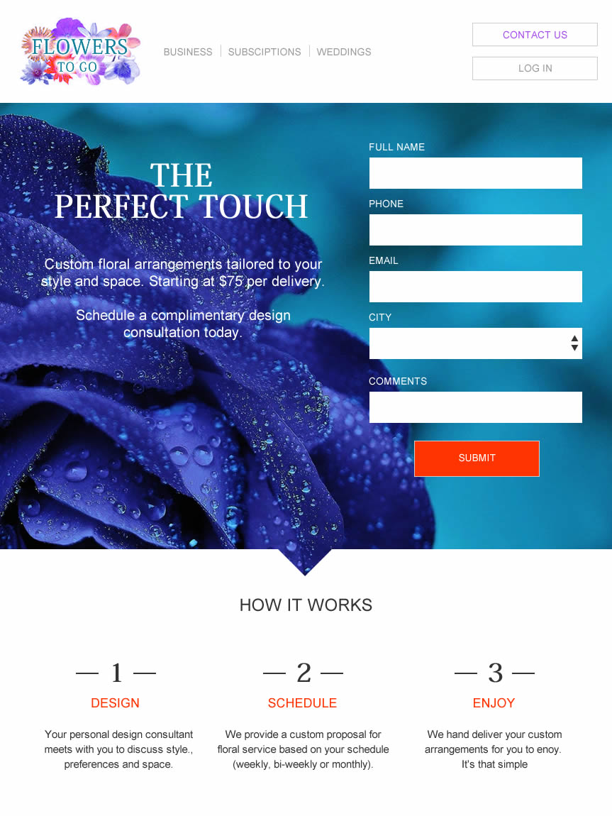 Sample Contact Page for Flower Company