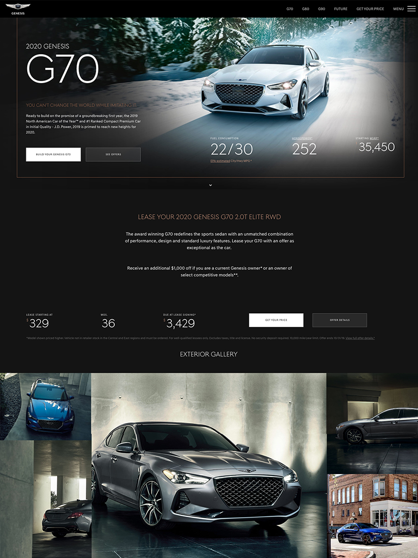 2020 Genesis G-70 Landing Page