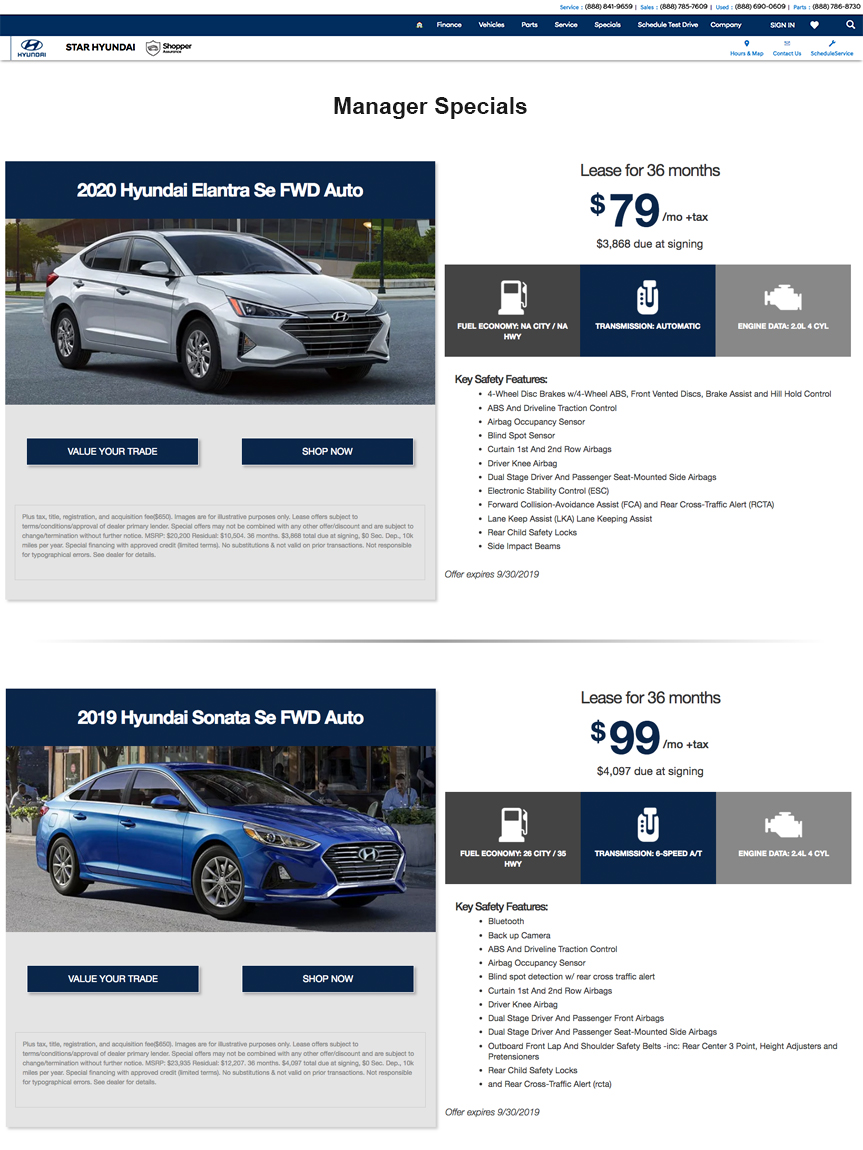 Star Hyundai Manager Specials