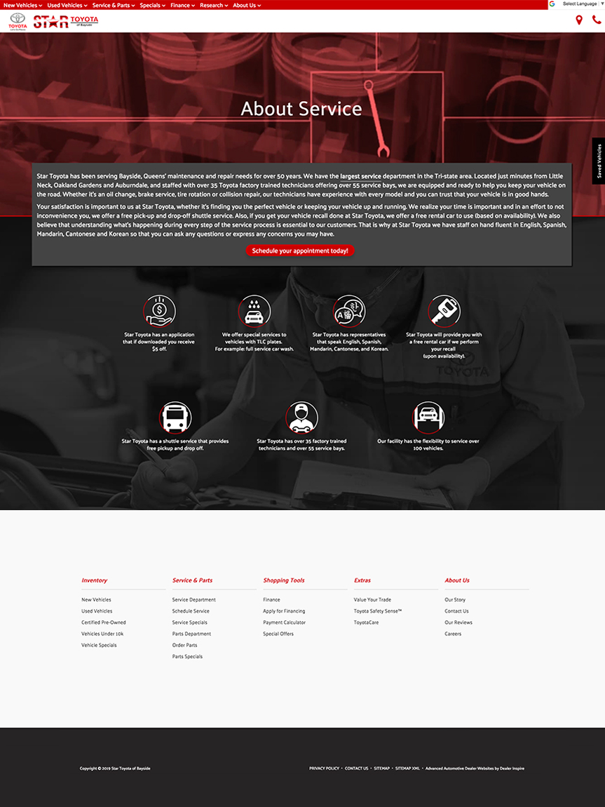 Toyota About Service Landing Page