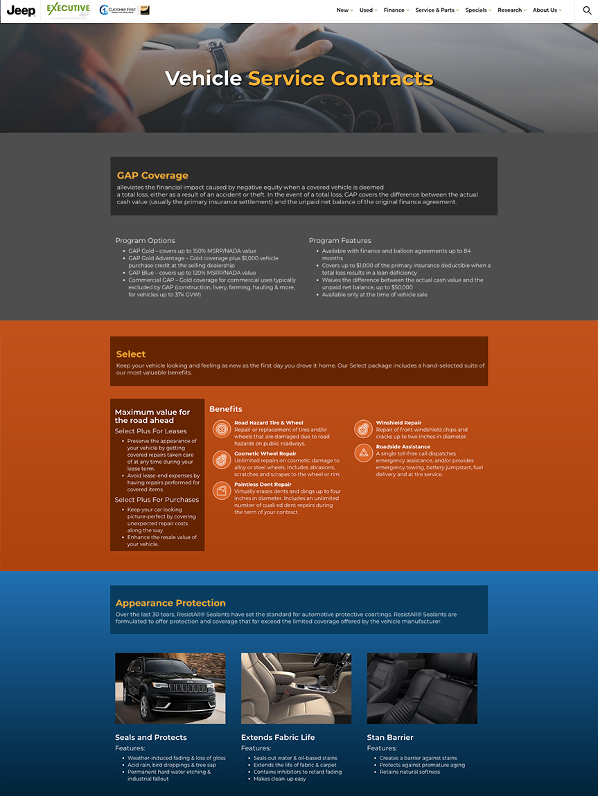 Executive Jeep Vehicle Service Contracts Landing Page